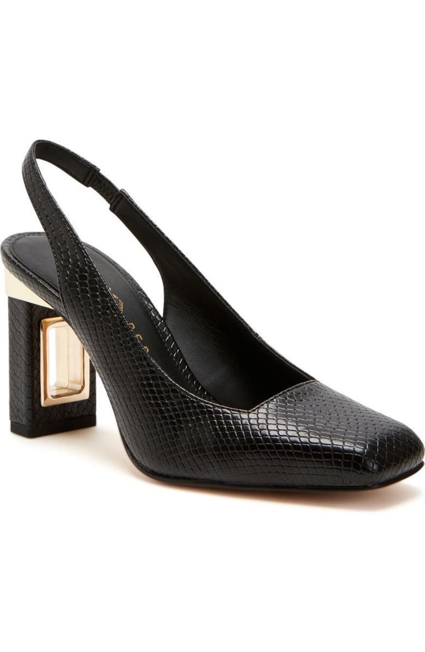 Katy Perry Hollow Heel Slingback Pumps Women 9M Black Snake Print